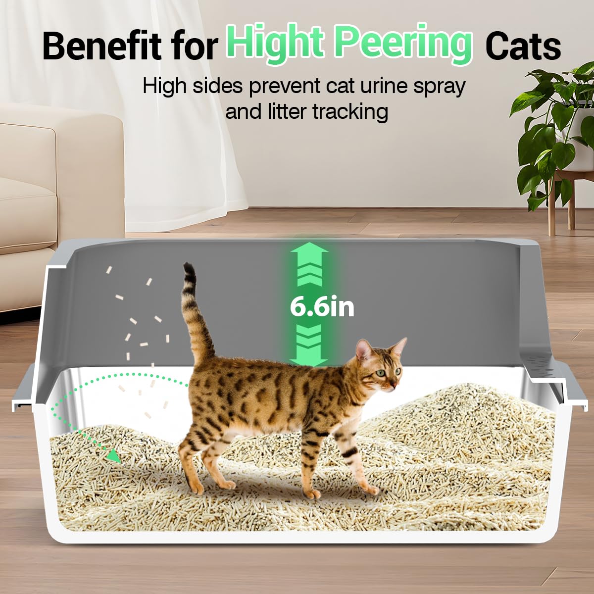 Extra Large Stainless Steel Cat Litter Box With High Sided Walls For Big Cats, Anti Urine Leakage, Odorless And Easy Cleaning, F